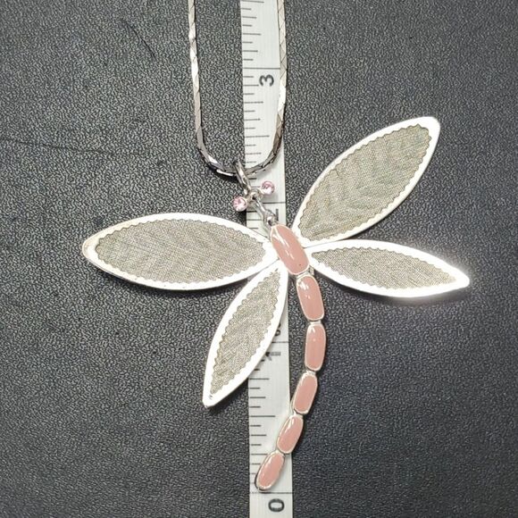 Silver tone dragonfly pendant necklace - Picture 7 of 10